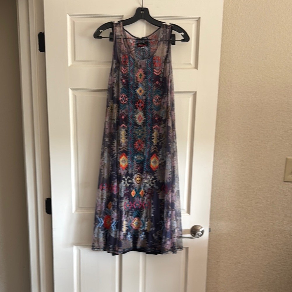 Johnny Was Blue and Orange Halter Midi Sundress